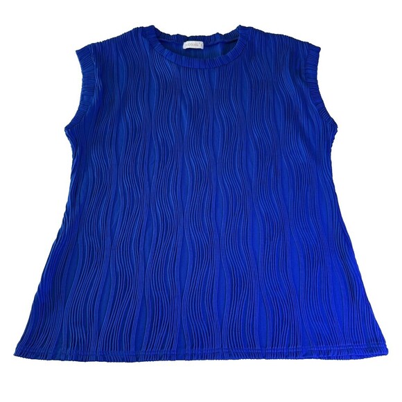 Moshu Tops - Moshu Royal Blue Textured/Ribbed/Embossed Women's Sleeveless Top, Sz XXL, Summer
